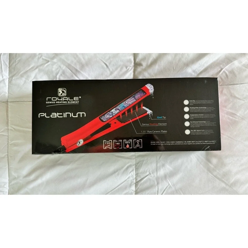 New Royale Platinum Genius Heating Hair Straightener Pure Ceramic Plates 1.25